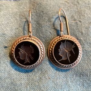 Onyx and sterling silver earrings vintage 1975